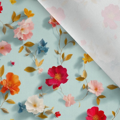 Takoy Bavlna premium NELA mini květiny real flowers light blue