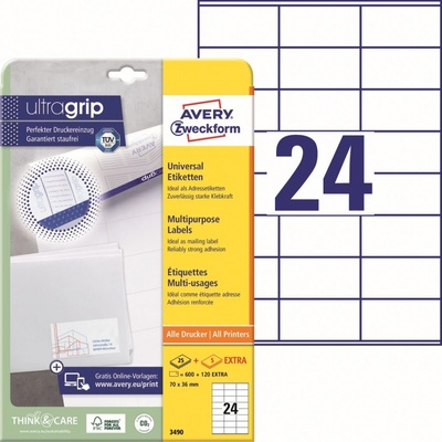 Avery Zweckform Etikety 25 listů A4 bílé 70 x 36 mm univerzální 3490 – Zboží Mobilmania