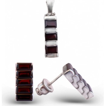 A-B Silver jewelry set with natural Czech garnet pyrope in the shape of rectangle 20000032
