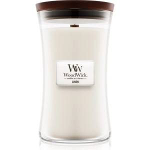 WoodWick Linen ароматна свещ с дървен фитил 609.5 гр