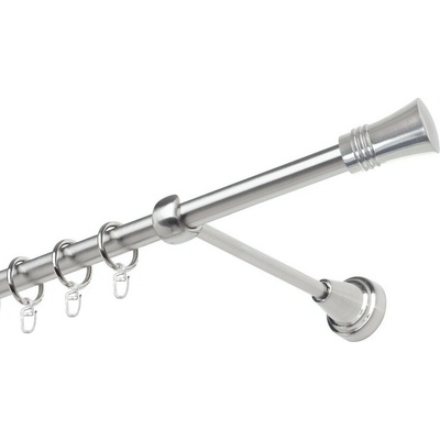 OK-GarnýžeCZ Garnýž kovová jednořadá 19mm Capri nerez 210 cm do stěny / kroužky s háčkem