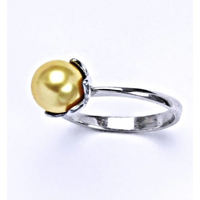 Čištín Zlatý prsten Swarovski gold perla ,bílé i žluté zlato T 1351