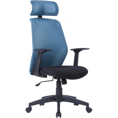 Antares Работен стол Antares CAYMAN, до 120кг, тапицирана с дамаска седалка, мрежеста облегалка, TILT механизъм, коригиране на височината, регулируема облегалка за глава, черно-син (CAYMAN)