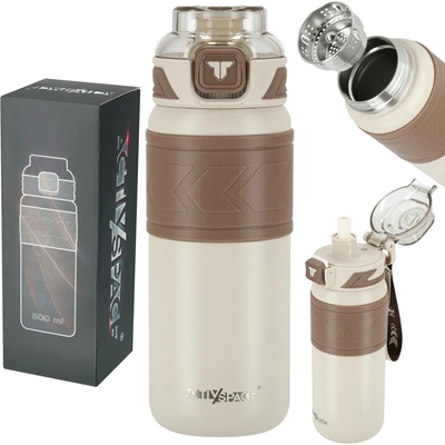Activ Space termohrnek se slámkou nerezová ocel 500 ml béžový