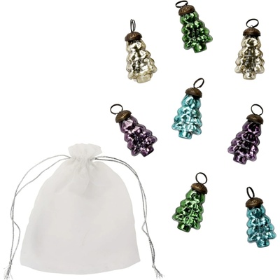 MADAM STOLTZ Skleněná vánoční ozdoba Christmas Trees – set 8 ks