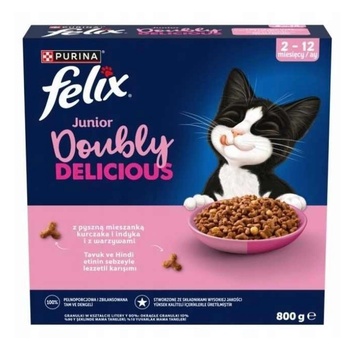 FELIX Doubly Delicious Junior Храна с пилешко и пуешко месо и зеленчуци 2-12 месеца 800 г