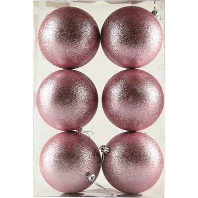 DECOLED Sada vánočních ozdob růžová 10 cm, glitter jemně růžová, plastová, balení 6 ks