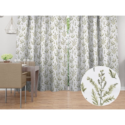 Biante Bavlněný závěs Sandra SA-718 Zelené natě bylinek na bílém 150x160 cm