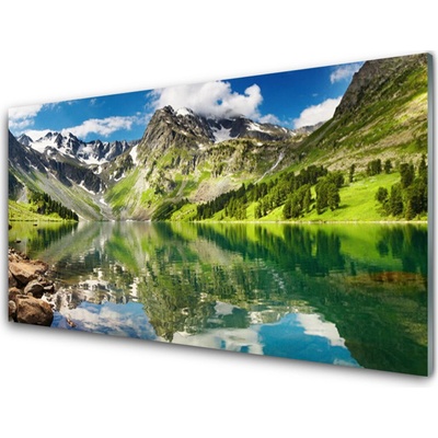 Obraz na skle Hora Jezero Krajina 100x50 cm