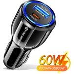 Techsuit Зарядно за кола USB-A QC 5.0 QC 30W, USB-C PD30W - Premium (TE-022) - Черно