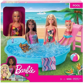 Barbie blondínka a bazén so šmykľavkou