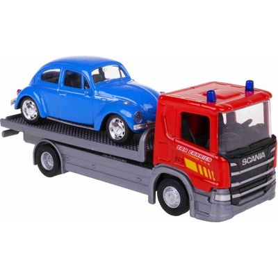 Welly Scania P320 a VW Beetle 1:57/43 červená modrá