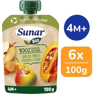 Sunar BIO Jablko hruška mrkva tekvica 6 x 100 g
