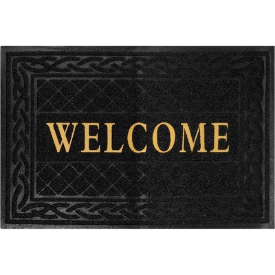 90 х 60 см черна изтривалка с полиетиленови влакна и надпис welcome