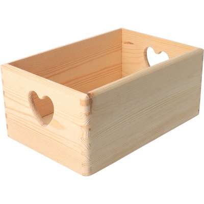 ČistéDrevo prírodný drevený box so srdiečkami 30 x 20 x 13 cm