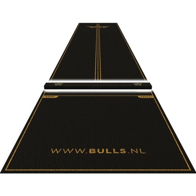 Koberec pred terč Bulls Advantage s odhodovou lištou, 300x85 cm, čierno-zlatý