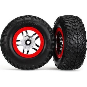 Traxxas колело 2.2/3.0", диск SCT Split-Spoke сребърен-червен, гума SCT S1 (2)
