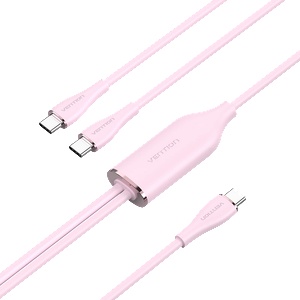 Vention USB-C 2.0/M - 2USB-C/M, (5A, силиконов, розов), 1, 5 м, кабел