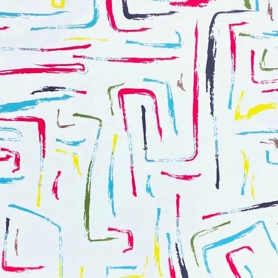 Dekoračná látka SATIN biela, farebný vzor, š.150