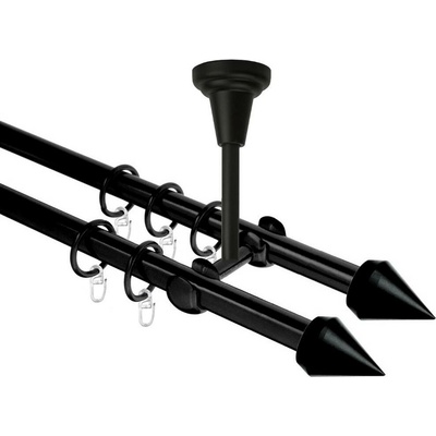 OK-GarnýžeCZ Garnýž kovová dvouřadá 16mm Hrot Double černá 130 cm do stropu / kroužky s háčkem