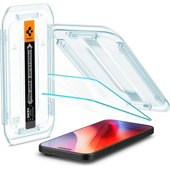 Spigen 2 броя стъклени защитни покрития за дисплея на iPhone 17, iPhone 17 Pro, iPhone 16 Pro - Spigen Glas. tR EZ Fit Tempered Glass 2 Pack (прозрачен) (AGL07928)