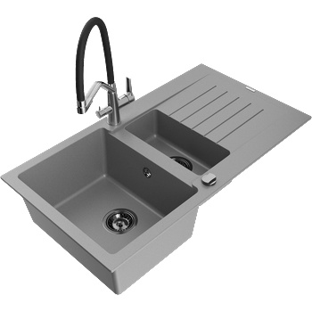 Mexen Matias гранитна мивка с 1, 5 камери и сушилник с кухненски смесител Duo, (6502-71-671701-07-B)
