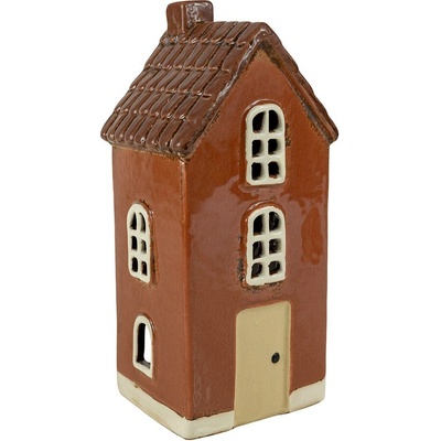DET GAMLE APOTEK Keramický domek / svícen pro čaj. svíčku V.17x8x7 cm, hnědý