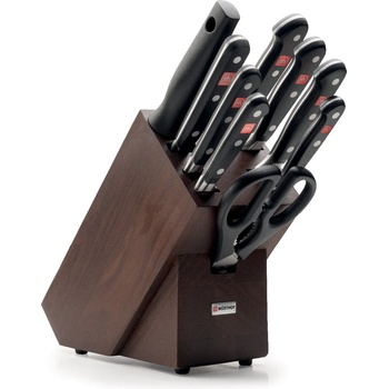 WÜSTHOF Комплект ножове с блок CLASSIC, 10 бр. , със заточващ прът, ножица и вилица за месо, кафяв, Wüsthof (WU9843)
