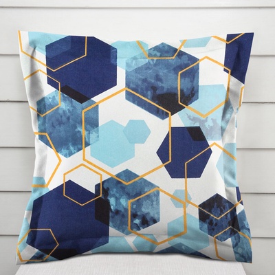 Biante bavlna s lemom Sandra SA-574 Modré hexagóny na bielom 40 x 40 cm