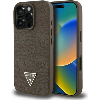 GUESS Калъф Guess Grained Hot Stamp Peony Triangle Logo MagSafe за iPhone 16 Pro Max - кафяв