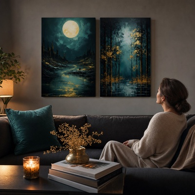 Set 2 obrazov Zlatá príroda — Mesiac, Fantázia - 2× 60×90 cm