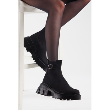 Tonny Black Дамски велурени боти с дебела подметка - Черни #399452 (399452_Черно)