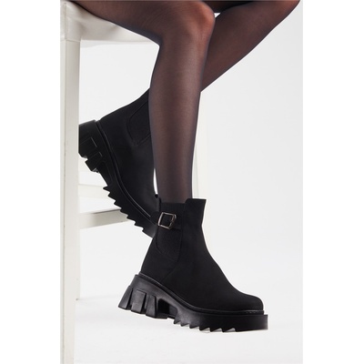 Tonny Black Дамски велурени боти с дебела подметка - Черни #399452 (399452_Черно)