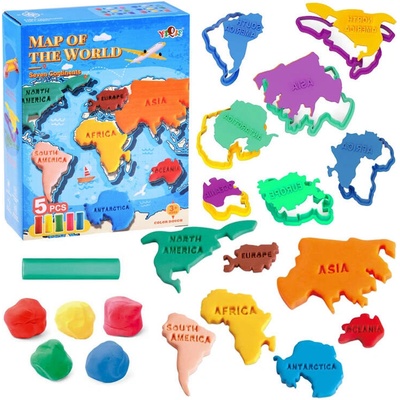 Inlea4Fun Edukačná sada plastelíny s formičkami MAP OF THE WORLD mapa sveta