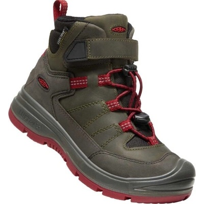 Keen dětské zimní boty Redwood Mid Wp Youth steel grey/red dahlia – Zboží Dáma