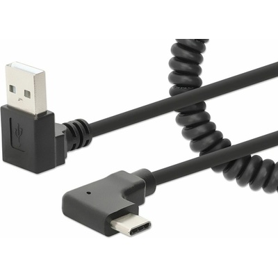 Manhattan Кабел Manhattan 356220, от USB A(м) към USB C(м), спирален, ъглов, 1m, черен (356220)