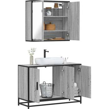 vidaXL Комплект мебели за баня от 2 части сив сонома инженерно дърво (3300893)