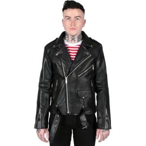 Straight to hell мъжко яке (рокерско) STRAIGHT TO HELL - Vegan Commando - Black/Silver - Ball Pull/Red Lining - VEG-COM-BLK-SIL