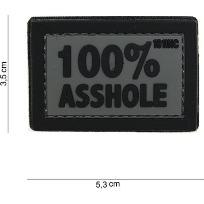 Gumová nášivka 101 Inc nápis 100% asshole - sivá