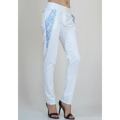Rumena Бял памучен панталон с елементи от нежна дантела rumena