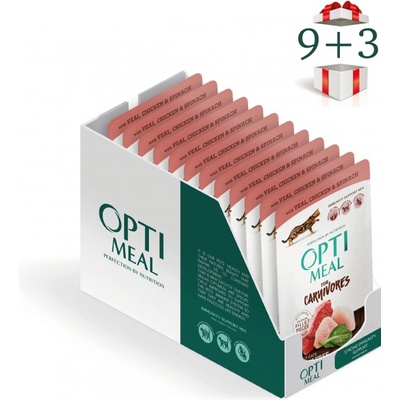 OPTIMEAL grain free adult cats with veal, chicken fillet and spinach in sauce 12 x 85 g