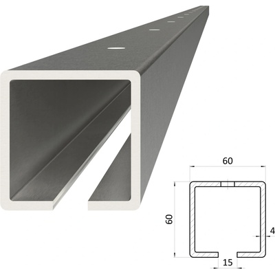 C profil 60 x 60 x 4 x 6000 mm s otvory, pozinkovaný