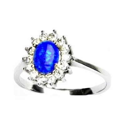 Čištín Zlatý prsten bílé i žluté zlato,Kate syntetický tmavě modrý opál čiré zirkony T 1507