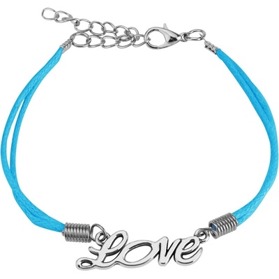 Šperky eshop světle modrý šňůrkový ozdobný nápis Love stříbrná R01.04