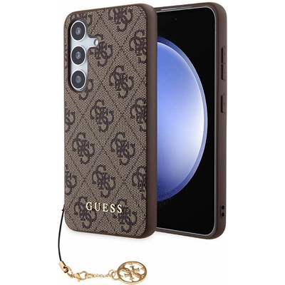GUESS PU 4G Charms Collection Leather Hard Case - дизайнерски кожен кейс за Samsung Galaxy S24 (кафяв)