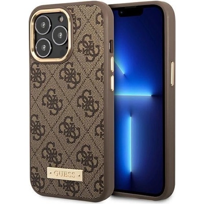 GUESS Кейс Guess GUHMP14LU4GPRW за iPhone 14 Pro 6.1", кафяв / кафяв, твърд, 4G Logo Plate MagSafe (GUE002420-0)