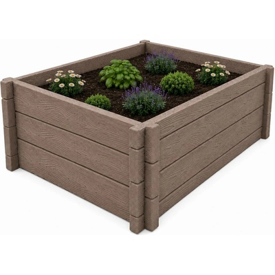 Báča Beton Betonový vyvýšený záhon - imitace dřeva 136 x 136 x 25 cm, Hnědá