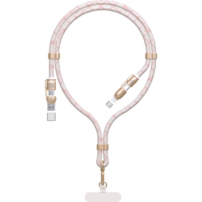 Dudao L20MAX 4v1 kabel / šňůrka na krk USB-A / USB-C / Lightning PD QC 65W 1,5m - růžový – Zboží Mobilmania