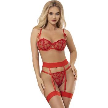 Луксозен сет от сутиен, прашки и жартиерен колан - Heart Print Set L/XL (D-242212)