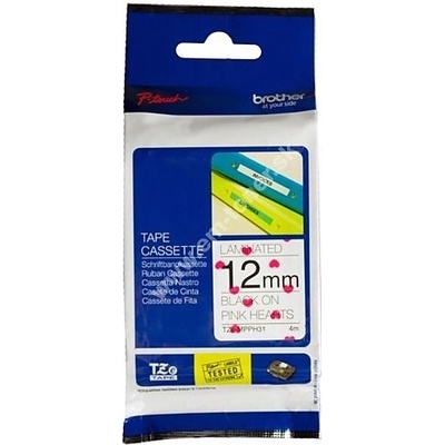 páska BROTHER TZeMPPH31 čierne písmo, ružová srdiečková paterna Tape (12mm)